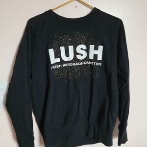 LUSH Cosmetics Sophie's Jum Crewneck Sweatshirt with White Logo and Gold Speckle